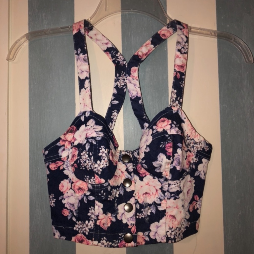 Floral Denim Bustier Crop Top